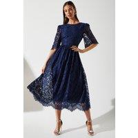 Coast Women's Lace Short Sleeve Midi Dress in Navy | Size: 8