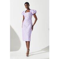 Coast Women's Jacquard Puff Sleeve Fitted Midi Dress in Lilac | Size: 10