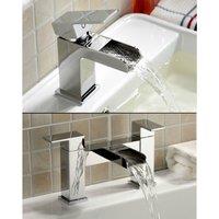 Nes Home Chrome Origin Waterfall Basin Mono Mixer Tap & Bath Filler Mixer Tap in Silver