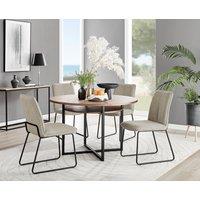 FurnitureboxUK Adley Brown Wood Storage Dining Table & 4 Halleyy Chairs in Beige