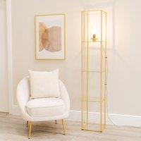 ValueLights Gobie Metal Frame with Glass Storage Shelf Floor Lamp in Gold