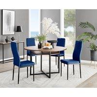 FurnitureboxUK Adley Brown Wood Storage Dining Table & 4 Velvet Milan Black Leg Chairs in Navy
