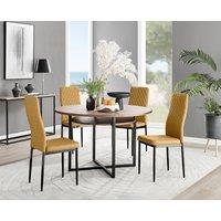 FurnitureboxUK Adley Brown Wood Storage Dining Table & 4 Velvet Milan Black Leg Chairs in Mustard