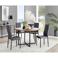 FurnitureboxUK Adley Brown Wood Storage Dining Table & 4 Velvet Milan Black Leg Chairs in Grey