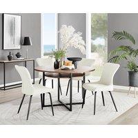 FurnitureboxUK Adley Brown Wood Storage Dining Table & 4 Nora Black Leg Chairs in Cream