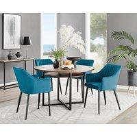 FurnitureboxUK Adley Brown Wood Storage Dining Table & 4 Calla Black Leg Chairs in Blue