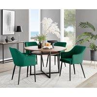 FurnitureboxUK Adley Brown Wood Storage Dining Table & 4 Calla Black Leg Chairs in Green