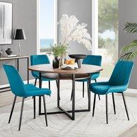 FurnitureboxUK Adley Brown Wood Storage Dining Table & 4 Pesaro Black Leg Chairs in Blue
