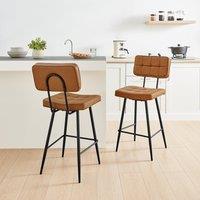 FurnitureboxUK Braxton 2x Tan Faux Leather Black Leg Bar Chair