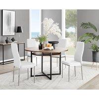 FurnitureboxUK Adley Brown Wood Storage Dining Table & 4 Milan Chrome Leg Chairs in Off-White