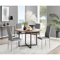 FurnitureboxUK Adley Brown Wood Storage Dining Table & 4 Milan Chrome Leg Chairs in Grey