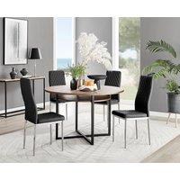 FurnitureboxUK Adley Brown Wood Storage Dining Table & 4 Milan Chrome Leg Chairs in Black
