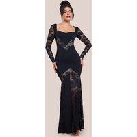Goddiva Women's Scuba & Lace Long Sleeve Maxi Dress in Black | Size: 8