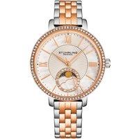 STHRLING Original 4038 Women's Moonphase Watch Crystal Studded Bezel, & Mother-of-Pearl Dial with Stainless Steel Link Bracelet in Rose Gold