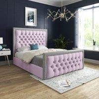 DS Living Cheltenham Glitter & Pink Velvet Upholstered Bed Frame | Size: Single