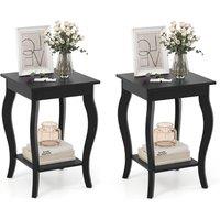 Gymax Set of 2 End Tables 2-Tier Accent Table Shelf with Elegant Curved Legs in Black