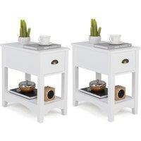 Gymax 2 Pack Retro Side Table Nightstand End Table With 1 Drawer & Solid Wood Legs in White