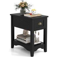 Gymax Retro Side Table Nightstand End Table With 1 Drawer & Solid Wood Legs in Black