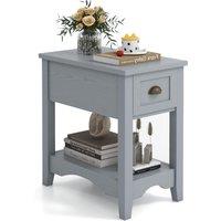Gymax Retro Side Table Nightstand End Table With 1 Drawer & Solid Wood Legs in Grey