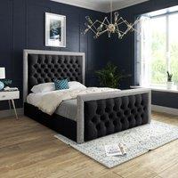 DS Living Cheltenham Glitter & Black Velvet Upholstered Bed Frame | Size: Single