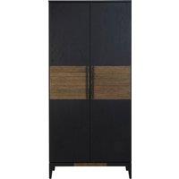 Orsina 2 Door Black Oak Storage Cabinet, Wooden Sideboard With Doors, Tall Display With Linear Pulls & 5 Shelves