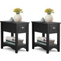 Gymax 2 Pack Retro Side Table Nightstand End Table With 1 Drawer & Solid Wood Legs in Black