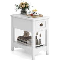 Gymax Retro Side Table Nightstand End Table With 1 Drawer & Solid Wood Legs in White