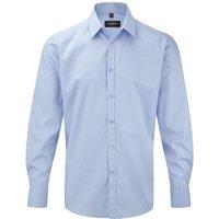 Russell Collection Men's Herringbone Long-Sleeved Shirt in Light Blue | Size: 18 inches