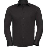 Russell Collection Men's Easy-Care Fitted Long-Sleeved Shirt in Black | Size: 19.5 in