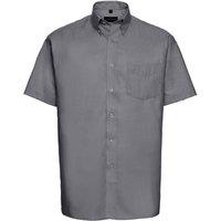 Russell Collection Men's Oxford Easy-Care Short-Sleeved Shirt in Silver | Size: 17.5 in