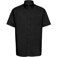 Russell Collection Men's Oxford Easy-Care Short-Sleeved Shirt in Black | Size: 17.5 in