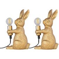 First Choice Lighting Set of 2 Hop Hop - Gold Bunny Rabbit Lamps