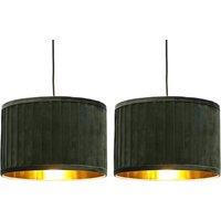 First Choice Lighting Set of 2 Sundance - Dark Green with Gold Pleated 30cm Lamp Shades