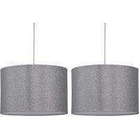 First Choice Lighting Set of 2 Silvery Grey Glitter 25cm Pendant Lightshades in Silver
