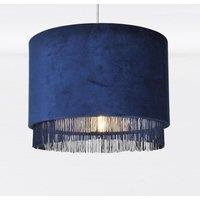 First Choice Lighting Navy Velvet With Chrome Inner Tassled Light Shade