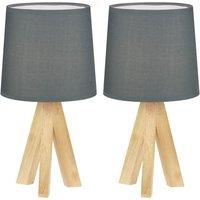 First Choice Lighting Set of 2 Hubert - Natural Wooden Tripod Lamps in Brown