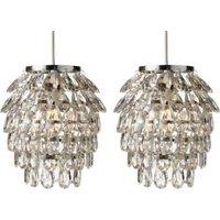 First Choice Lighting Set of 2 Pineapple - Chrome & Clear Jewelled Pendant Lightshades