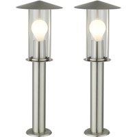 First Choice Lighting Set of 2 Treviso - Brushed Stainless Steel Outdoor Post Lights in Silver