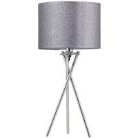 First Choice Lighting Chrome Tripod Table Lamp with Grey Glitter Shade in Silver