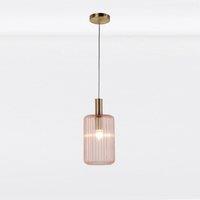 First Choice Lighting Blush Pink & Gold Fluted Glass Design Pendant Fitting