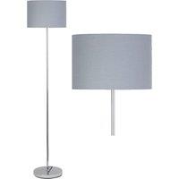First Choice Lighting Chrome Stick Floor Lamp with Grey Cotton Shade in Silver