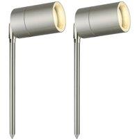 First Choice Lighting Set of 2 Blaze - Stainless Steel Outdoor Spike Lights in Silver