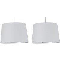 First Choice Lighting Set of 2 Zoey - White with Silver Easy Fit Pendant or Lamp Shades