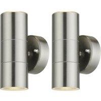 First Choice Lighting Set of 2 Blaze - Stainless Steel Outdoor Up Down Wall Lights in Silver