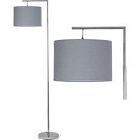 First Choice Lighting Chrome Angled Floor Lamp with Grey Cotton Shade in Silver