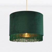 First Choice Lighting Spruce Green Velvet With Gold Inner Tassled Light Shade