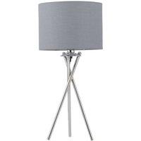 First Choice Lighting Chrome Tripod Table Lamp with Grey Cotton Shade in Silver