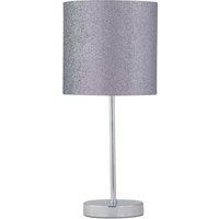 First Choice Lighting Chrome Stick Table Lamp with Grey Glitter Shade in Silver