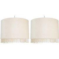 First Choice Lighting Set of 2 Fringed - Off-White 38cm Fringed Velvet Pendant Shades