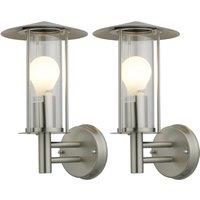 First Choice Lighting Set of 2 Treviso - Brushed Stainless Steel Outdoor Wall Lights in Silver
